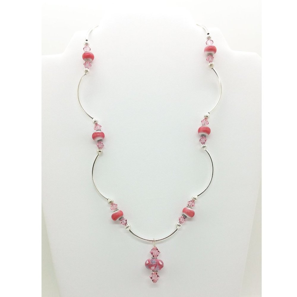 OOAK Pink Glass & Swarovski Crystal Necklace